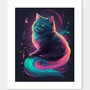 neon pink cat Posters and Art